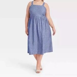 Who What Wear Striped Sleeveless Buckle Back Linen Blend Dress Women's XXL NWT